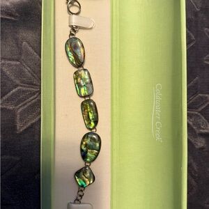 Sterling silver and Abalone Shell Link Bracelet - Iridescent Green Blue f